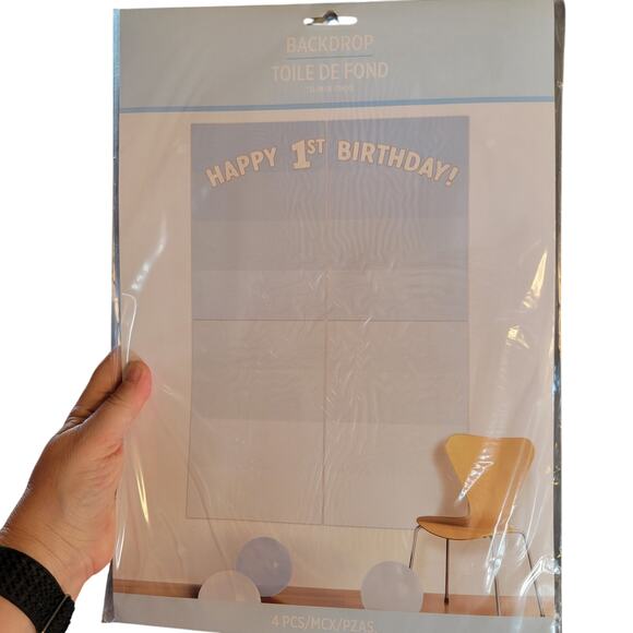 Blue 1st Birthday Party Kit - Backdrop, Table Decorations, 100 Balloons Set - Picture 11 of 16